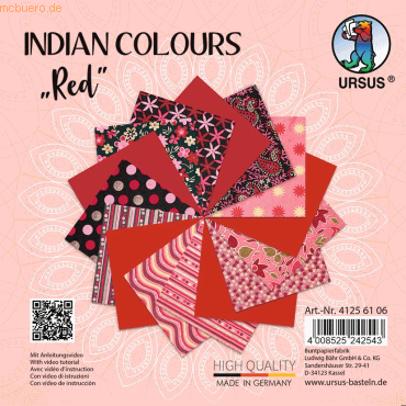 5 x Ludwig Bähr Naturpapier Indian Colours 13,7x13,7cm VE=15 Blatt red von Ludwig Bähr