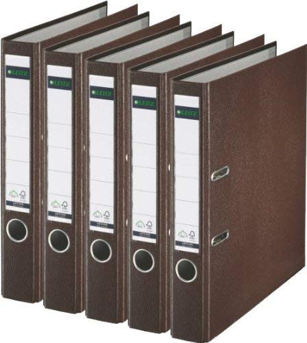 5er Sparpack Leitz 1015 Qualitäts-Ordner Plastik schmal, mit patentierter 180º-Präzisionsmechanik 14 Farben zur Auswahl (braun)