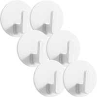 6 Pcs Plastic Hooks Adhesive Self Bathroom No Trace Kitchen Sticky Wall White Abs