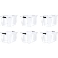 72 Quart Clear Plastic Black Latches Clear Lid Tote Set of 6