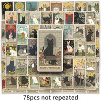 78Pcs Cartoon Tarot Card Cat Stickers Waterproof Creative Graffiti Decals Astrology Toys Cup Trunk Scrapbooking Decoration Gifts