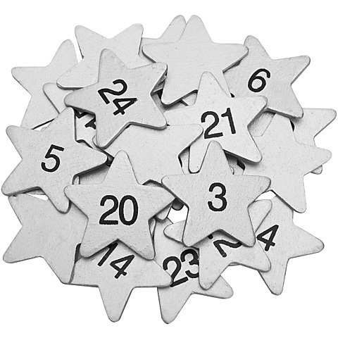 Adventskalender-Zahlen "Sterne" aus Holz, silber, 3,5 cm Adventskalender-Zahlen "Sterne" aus Holz, silber, 3,5 cm