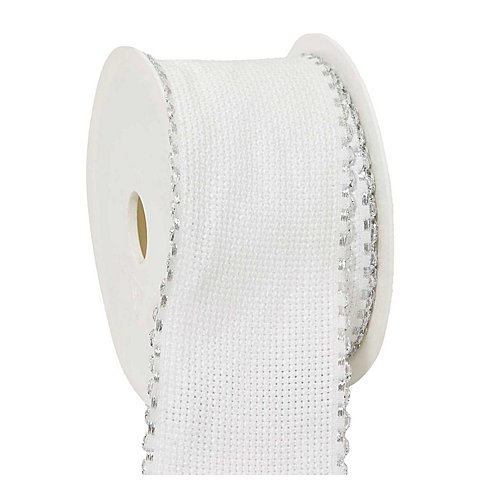 Aida-Stickband, weiß/silber, Breite: 5 cm, 5-m Rolle