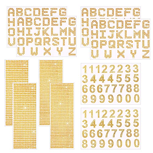 Allazone 12 Glitzer Strass Alphabet Buchstaben Aufkleber Blätter Selbstklebend Rhinestone Strasssteine, Kristall Edelstein Aufkleber für Manuelle DIY, Golden von Allazone