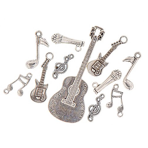 Anhänger "Musik", silber, 2–8 cm, 11 Stück Anhänger "Musik", silber, 2–8 cm, 11 Stück
