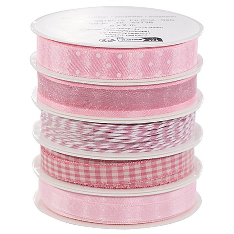 Bänderpaket, rosa-weiß, 2–15 mm, 5x 2 m von buttinette