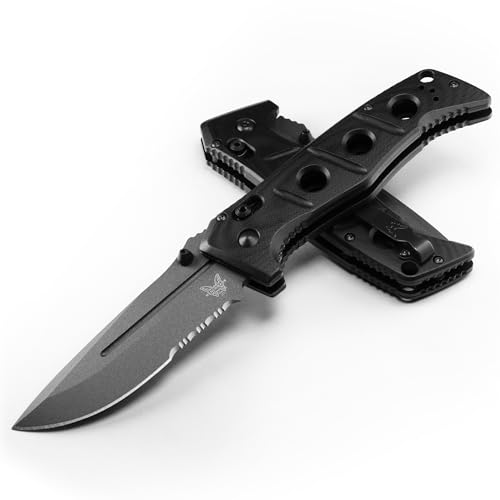 Benchmade - 275SGY-1 Adamas Messer, Drop-Point-Klinge, Wellenschliff, schwarzer G10-Griff