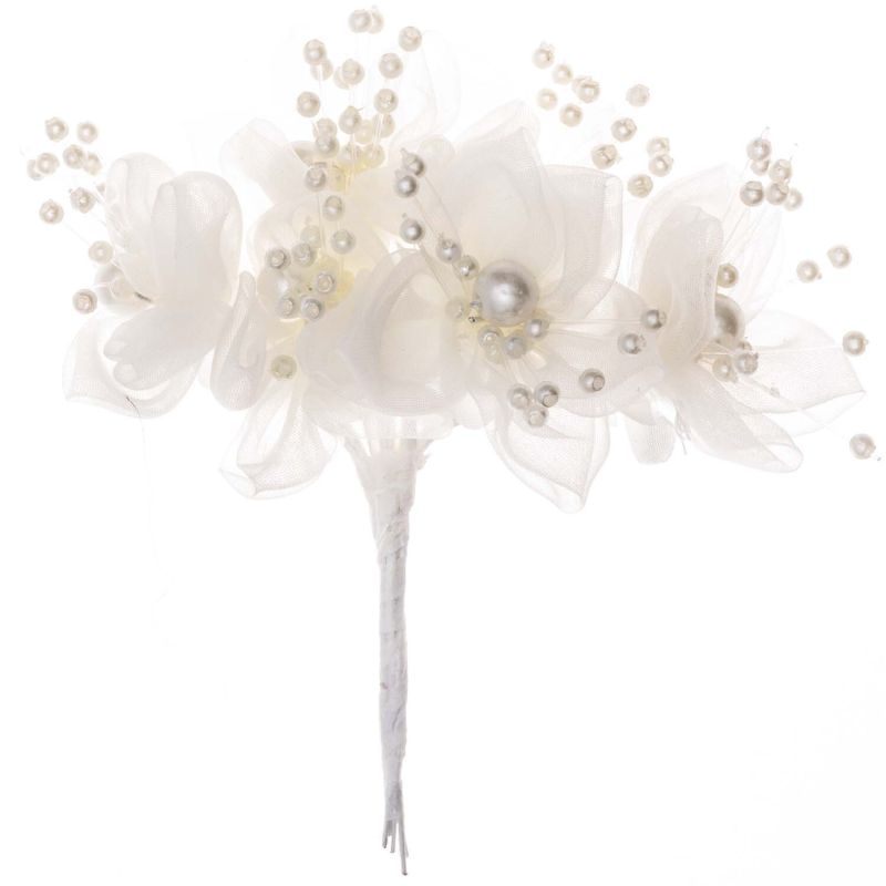 Blüten mit Perlen Organza creme 6 Stück von idee. Creativmarkt