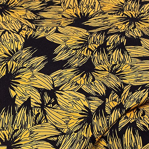 Blusenstoff "Blumen", schwarz/gelb