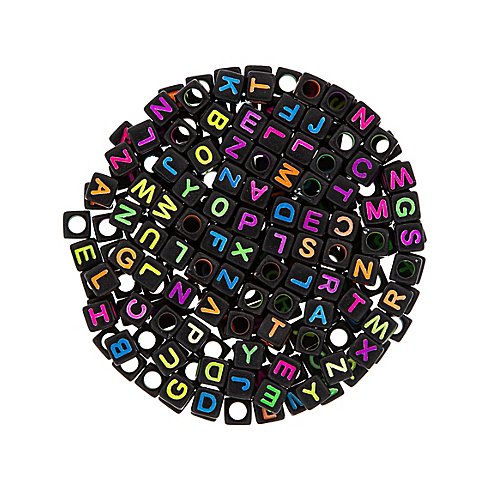 Buchstabenwürfel, schwarz-neon, 6 mm, 200 Stück Buchstabenwürfel, schwarz-neon, 6 mm, 200 Stück
