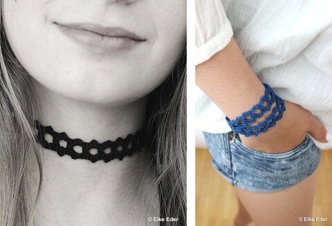 Chocker und Wickelarmband im Gittermuster - Häkelanleitung Chocker und Wickelarmband im Gittermuster - Häkelanleitung
