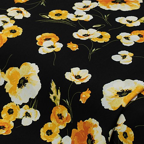 Crêpe "Blumen", schwarz/gelb Crêpe "Blumen", schwarz/gelb