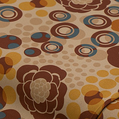 Crêpe "Blumen & Kreise", braun/petrol