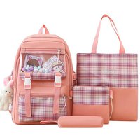Cute School Backpack Girls Set Travel Aesthetic Backpack Pencil Case Tote Bag Schoolbag Backpack With Rabbit Pendant Student