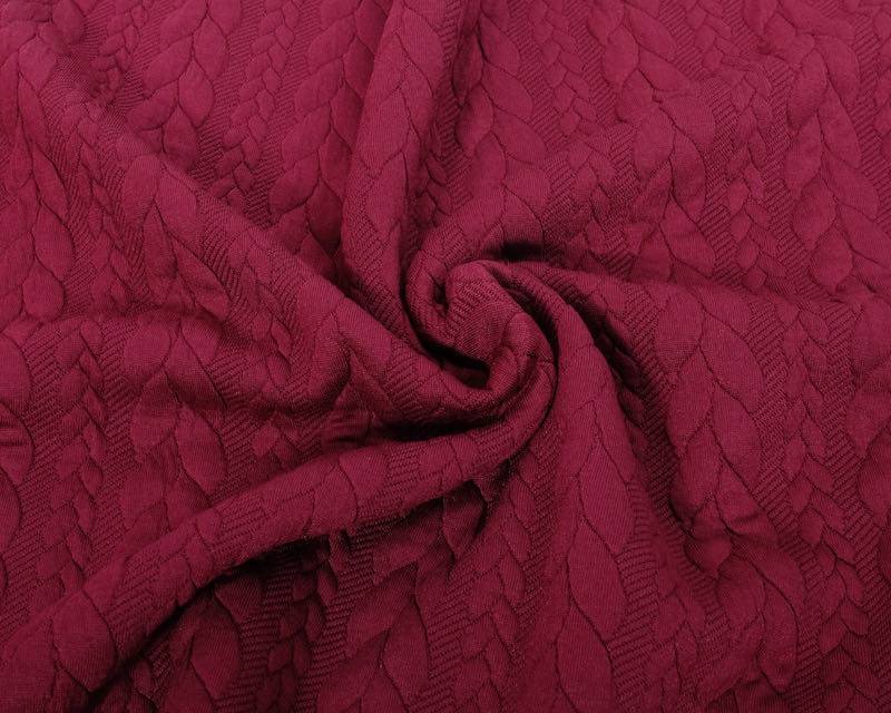 Dehnbarer Strickstoff mit Zopfmuster, Bordeaux - 100 cm