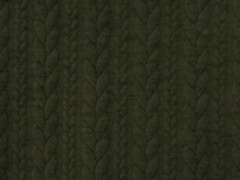Dehnbarer Strickstoff mit Zopfmuster, Oliv - 50 cm Dehnbarer Strickstoff mit Zopfmuster, Oliv - 50 cm