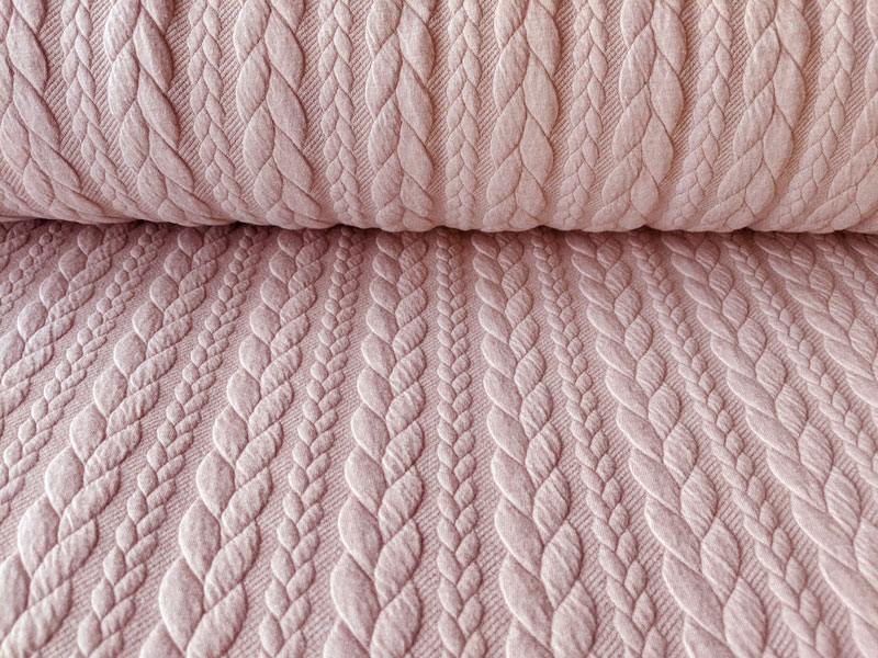 Dehnbarer Strickstoff mit Zopfmuster, Rosa - 200 cm Dehnbarer Strickstoff mit Zopfmuster, Rosa - 200 cm