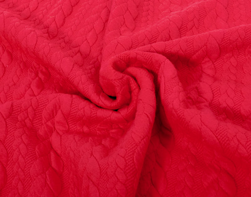 Dehnbarer Strickstoff mit Zopfmuster, Rot - 250 cm Dehnbarer Strickstoff mit Zopfmuster, Rot - 250 cm