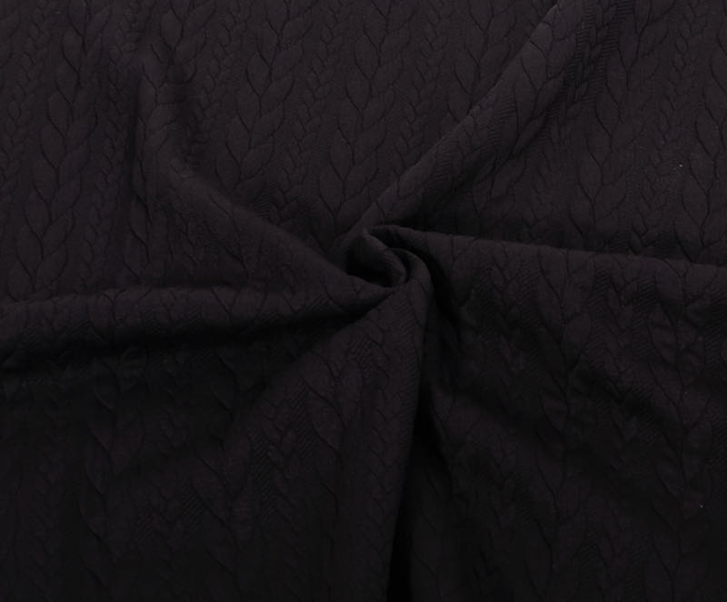 Dehnbarer Strickstoff mit Zopfmuster, Schwarz - 200 cm Dehnbarer Strickstoff mit Zopfmuster, Schwarz - 200 cm