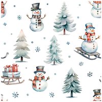 Dekostoff Leinenoptik "Schneemann mit Schlitten"