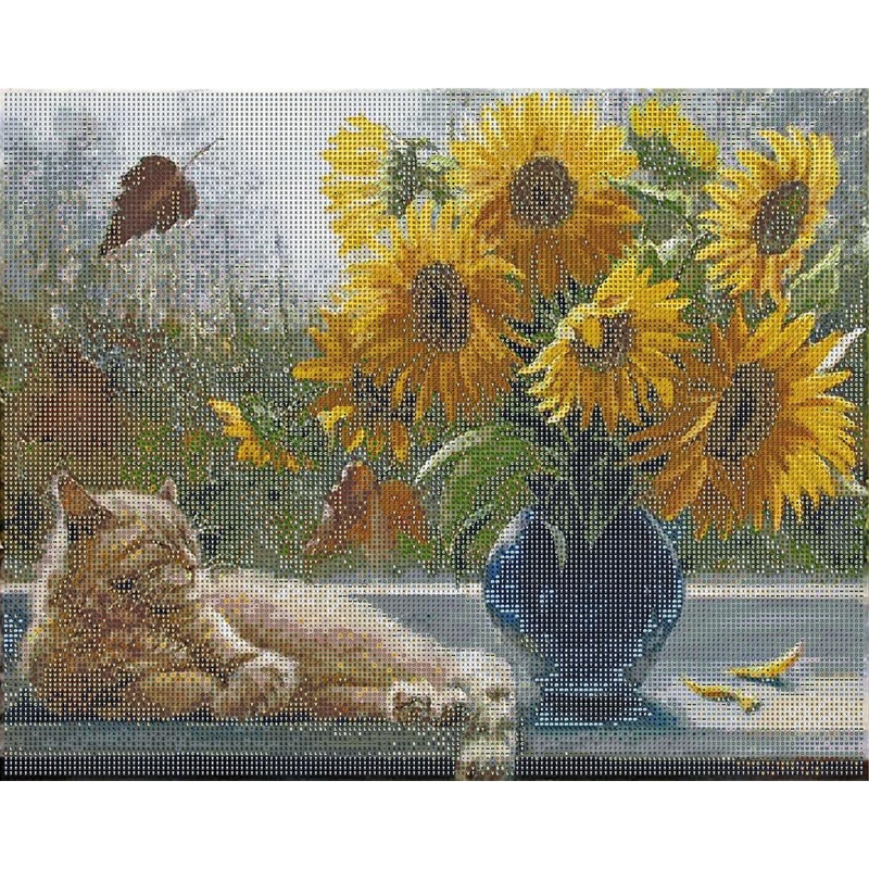Diamond Painting "Sonnenblumen mit Katze" 50x40 cm