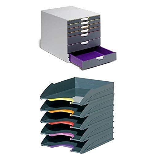 Durable Varicolor Set - Schubladenbox A4 mit 7 Fächern plus Briefablage-Set mit 5 Fächern, mehrfarbig (mit Etiketten zur Beschriftung)