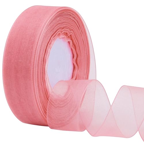 Dzxin Organzaband Rosa,45 Meter Organza Ribbon Geschenkband Schleifenband Organzaband Dekoband für Hochzeiten,Weihnachten,Thanksgiving,Geschenkverpackunge (2.5mm) von Dzxin
