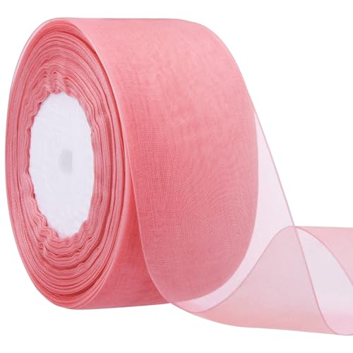 Dzxin Organzaband Rosa,45 Meter Organza Ribbon Geschenkband Schleifenband Organzaband Dekoband für Hochzeiten,Weihnachten,Thanksgiving,Geschenkverpackungen(Breite 40mm) von Dzxin