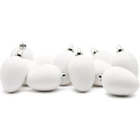 Eier-Anhänger, 12 Stück, Terrakotta, weiß, H 6 cm von Weiß