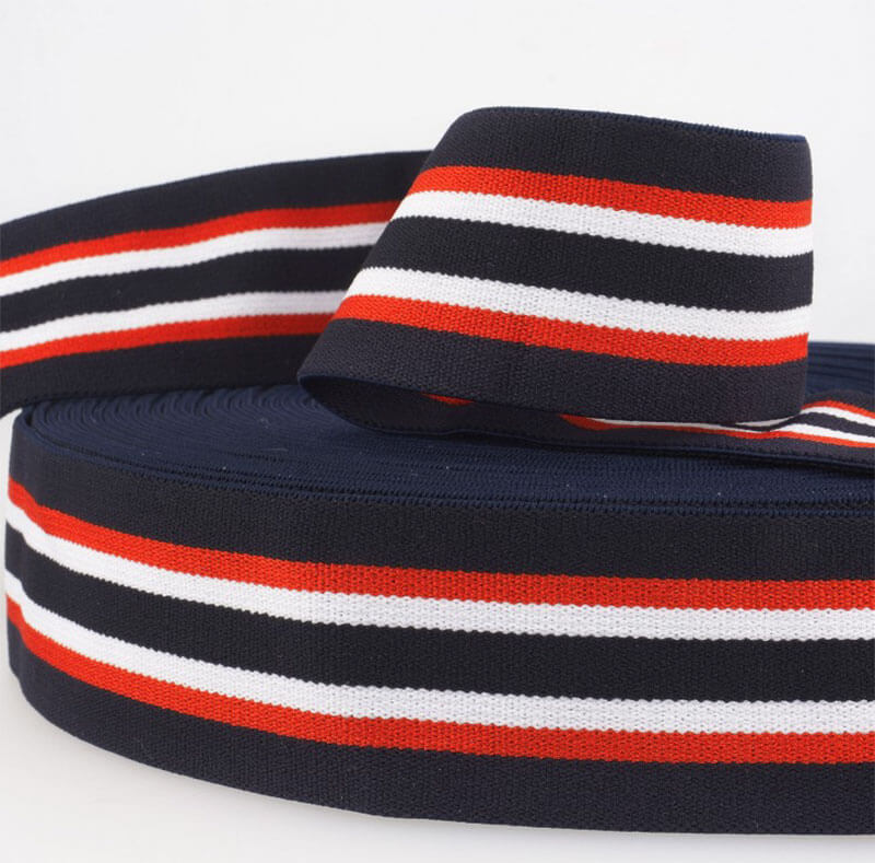 Elastic-Band, Gummiband Marine / Rot / Weiß gestreift, 40 mm breit – 3 Meter - Marine Elastic-Band, Gummiband Marine / Rot / Weiß gestreift, 40 mm breit – 3 Meter - Marine