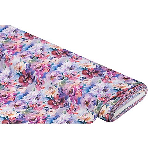 Elastik-Jersey "Blumen" für Sportswear, lila/pink/blau
