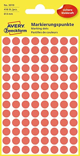 Etiket Avery Zweckform 3010 rond 8mm rood 416stuks Etiket Avery Zweckform 3010 rond 8mm rood 416stuks