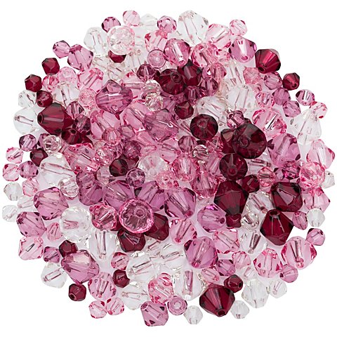 Facettierte Glasperlen, lila-rosa-transparent, 4–8 mm Ø, 50 g Facettierte Glasperlen, lila-rosa-transparent, 4–8 mm Ø, 50 g