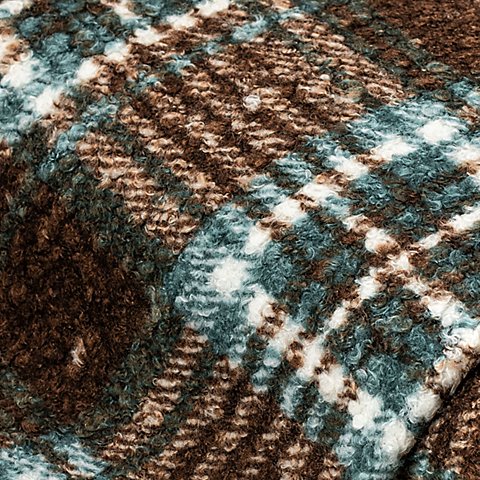 Flanell-Boucle "Karo", petrol/braun Flanell-Boucle "Karo", petrol/braun