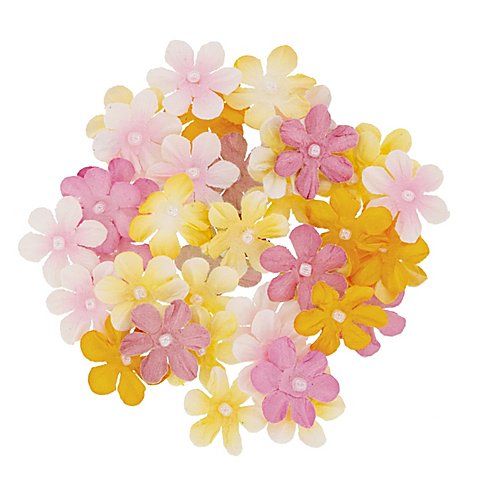 Florella Papierblüten, gelb + rosa, 40 Stück, 2 cm Ø