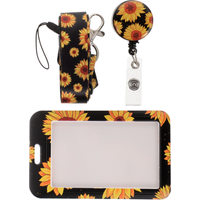 Flower Pattern Tag Sleeve Name Tag Holder ID Holder with Lanyard Portable Card Holder Office Supply