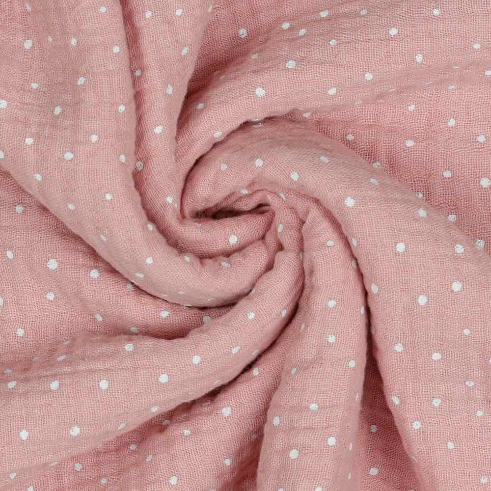 Gauze, Mousseline – Double Gauze Rosa mit weißen Punkten - 50 cm Gauze, Mousseline – Double Gauze Rosa mit weißen Punkten - 50 cm