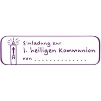 Geburt-Taufe und Kirche Holzstempel - Einladung zur hl. Kommunion (70x20 mm)