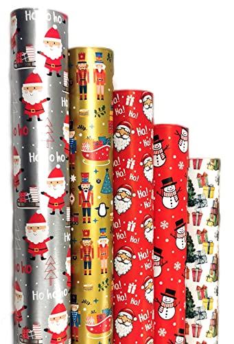 Geschenkpapier Weihnachten 5 Rollen a` 2m x 70 cm lustiges Weihnachstgeschenkpapier Merry Christmas Papier Geschenkverpackung für Weihnachten von artwelten Home & Style