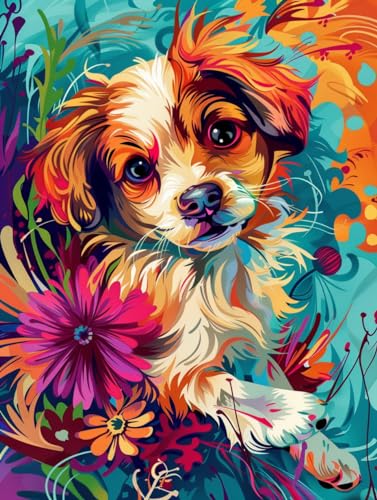Ginfonr 5D DIY Diamond Art Painting Hunde by Number Kits Full Drill for Adults, Paint with Diamonds Art Tiere Cross Stitch Embroidery Rhinestone Craft for Home Wall Decor 12x16 Inch von Ginfonr