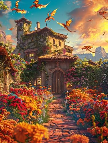 Ginfonr DIY Diamond Art Painting Zubehör Landschaft Set Full, 5D Diamant Painting Drache Bilder Kit Crystal Rhinestone Embroidery Decoration Für Home Wall Décor 30x40 cm8058 von Ginfonr