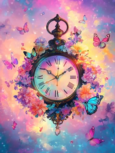 Ginfonr DIY Diamond Art Painting Zubehör Uhr Set Full, 5D Diamant Painting Blume Bilder Kit Crystal Rhinestone Embroidery Decoration Für Home Wall Décor 30x40 cm 8162 von Ginfonr
