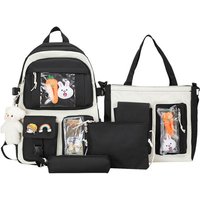 Girls School Backpack 4-pcs Girls School Backpack Large Capacity Schoolbag With Kawaii Pin And Accessories Student Travel Bag Girls School Backpack 4-pcs Girls School Backpack Large Capacity Schoolbag With Kawaii Pin And Accessories Student Travel Bag