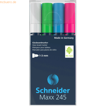 Schneider Glasboardmarker Maxx 245 Etui Set 1 sortiert VE=4 Stück von Schneider