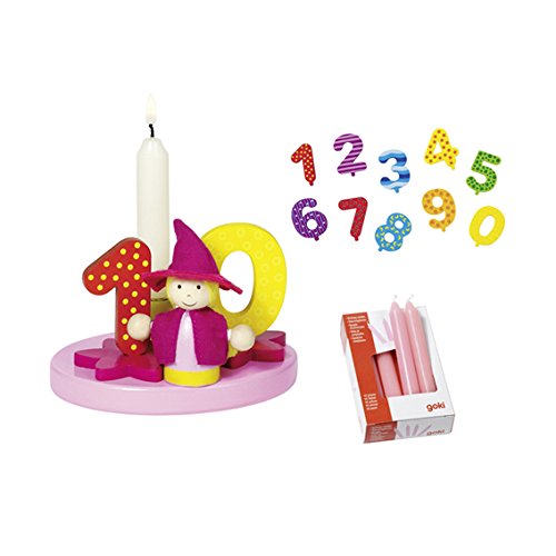 Goki Geburtstagskind Mädchen Geburtstagsmännchen Zahlen 1-9+0 10 Kerzen rosa - Die LuLuGoS