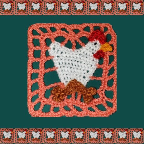 Granny Huhn „Hildegard“ Häkelanleitung als Untersetzer Granny Huhn „Hildegard“ Häkelanleitung als Untersetzer