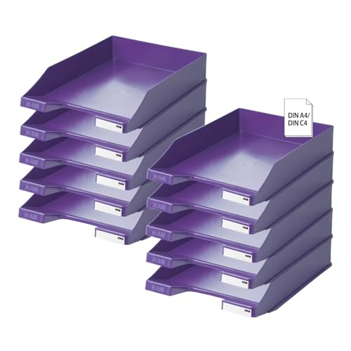HAN Briefablage Klassik, 10 STÜCK Schreibtisch Organizer, Bürobedarf, Ablagefächer, Büromaterial, Briefkorb, Dokumentenablage, bis Format A4/C4, 1027-X-57, lila von HAN