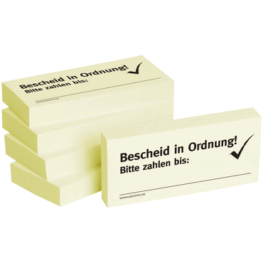 Haftnotizen -Bescheid in Ordnung- - 75 x 35 mm 5x 100 Blatt.