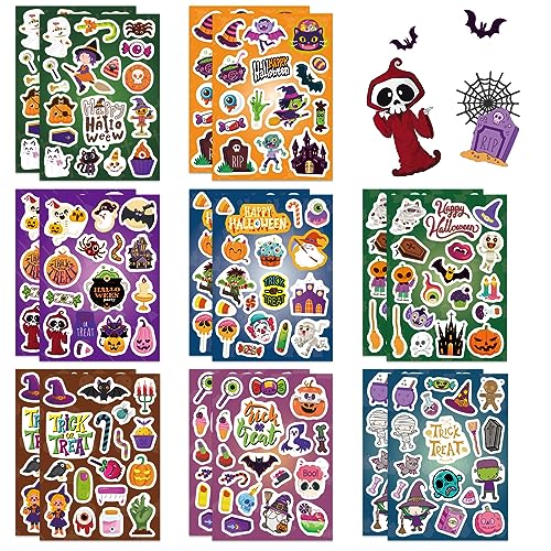 Halloween Aufkleber, 264pcs Happy Halloween Sticker für Kinder Party Tasche Füller, Kinder selbstklebende Aufkleber, Geist Kürbis Dämon Zauberer Vampir für Halloween Dekoration Party Favors-16Sheets Halloween Aufkleber, 264pcs Happy Halloween Sticker für Kinder Party Tasche Füller, Kinder selbstklebende Aufkleber, Geist Kürbis Dämon Zauberer Vampir für Halloween Dekoration Party Favors-16Sheets von Fyvadio