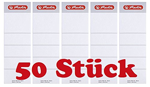 Herlitz 5966106 Ordnerrückenschilder selbstklebend, 8 cm, 50 Stück, weiß (5, weiß breit)
